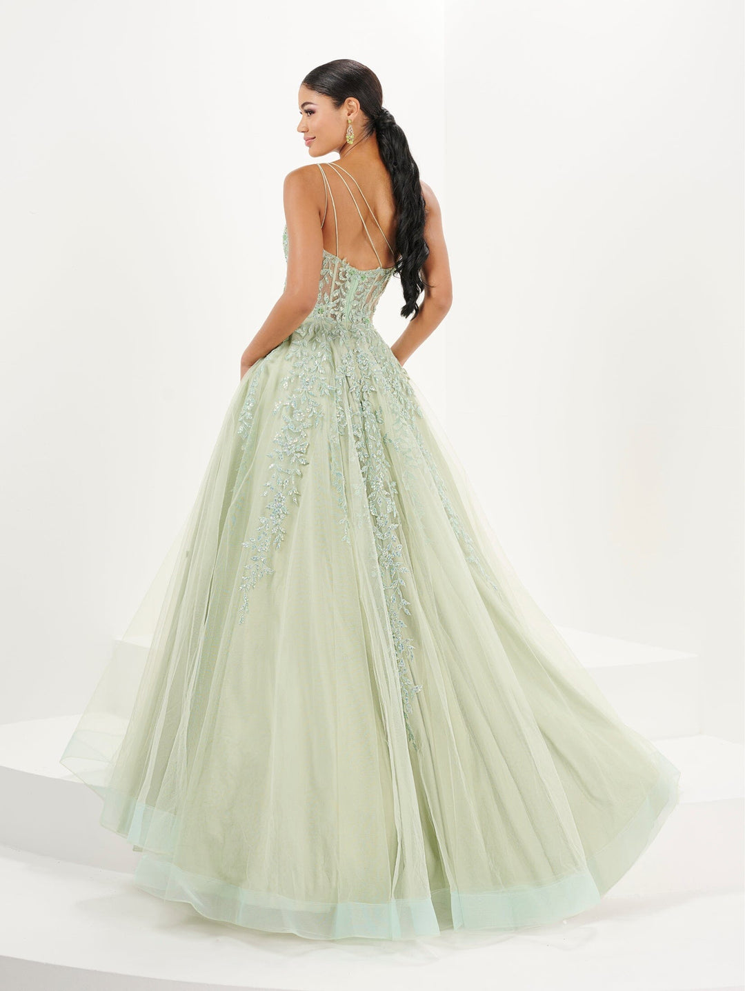 Applique One Shoulder Corset Gown by Tiffany Designs 16096