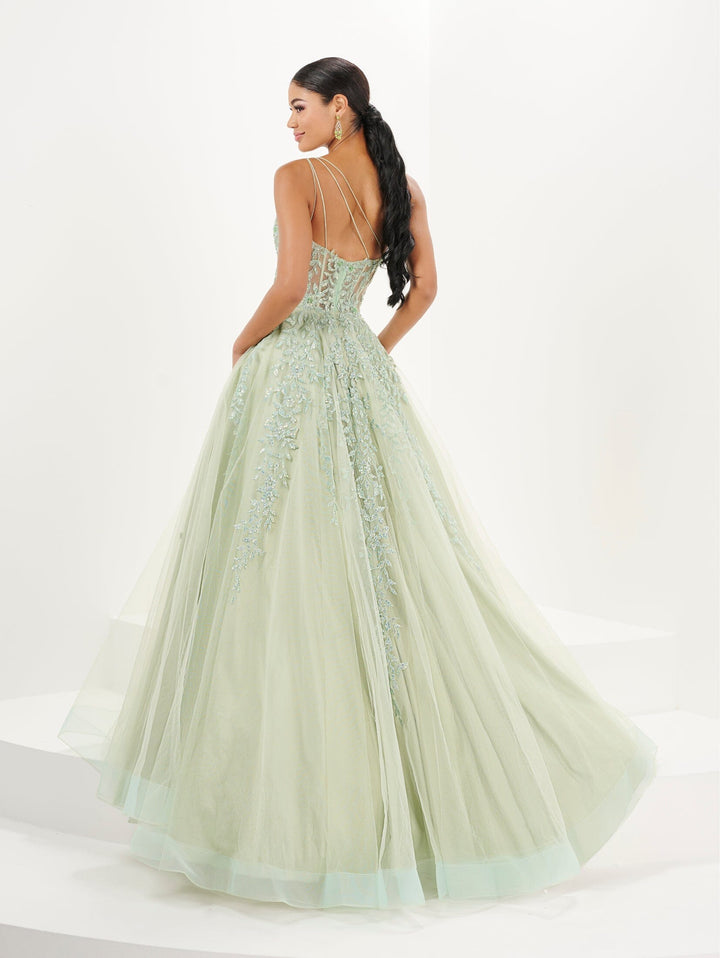 Applique One Shoulder Corset Gown by Tiffany Designs 16096