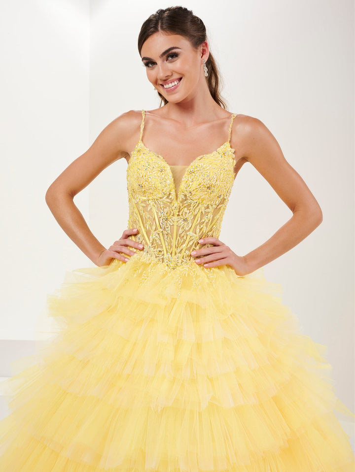 Applique Ruffled Ombre Tulle Gown by Tiffany Designs 16115