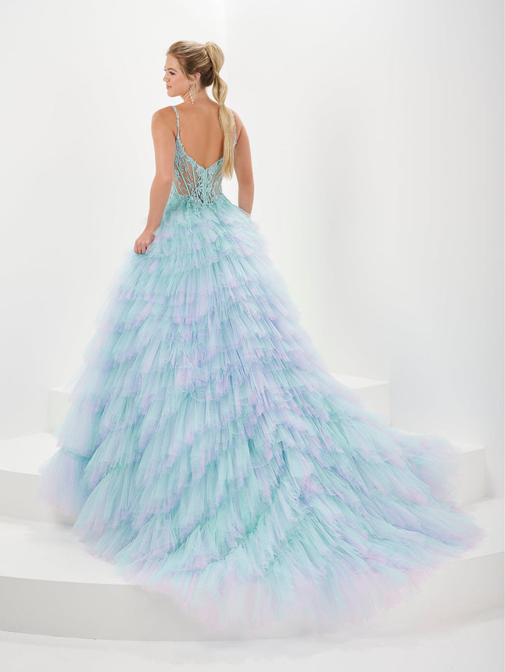 Applique Ruffled Ombre Tulle Gown by Tiffany Designs 16115