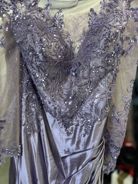 Applique Satin Long Sleeve Slit Gown by Ladivine CDS505