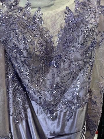 Applique Satin Long Sleeve Slit Gown by Ladivine CDS505