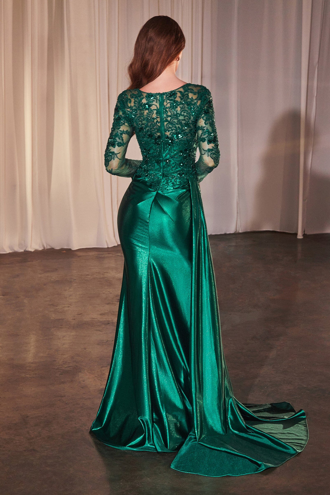 Applique Satin Long Sleeve Slit Gown by Ladivine CDS506 ABC Fashion Applique Satin Long Sleeve Slit Gown by Ladivine CDS506 ABC Fashion