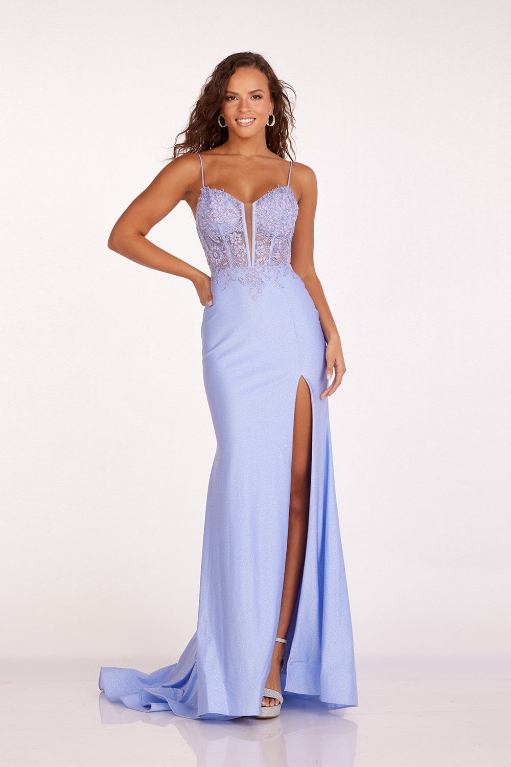 Applique Sheer Corset Slit Gown by Abby Paris 90207 – ABC Fashion