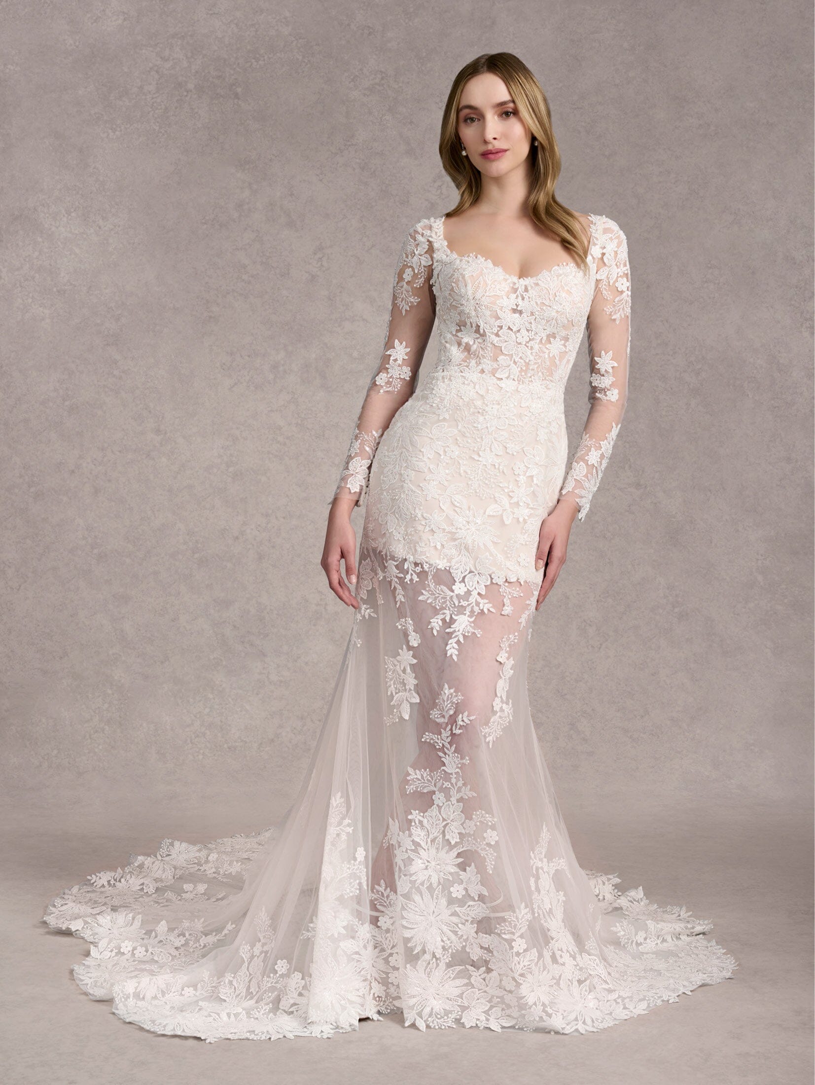 新品 willfully dot tulle sheer mermaid OP Applique Sheer Skirt Wedding Gown by Adrianna Papell 31262