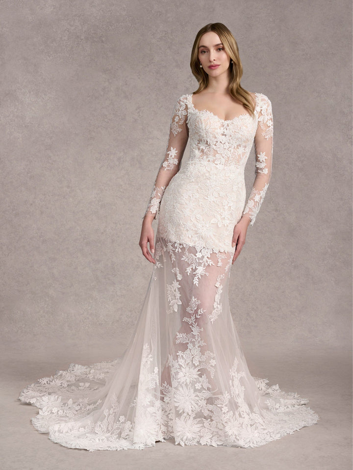 Applique Sheer Skirt Wedding Gown by Adrianna Papell 31262