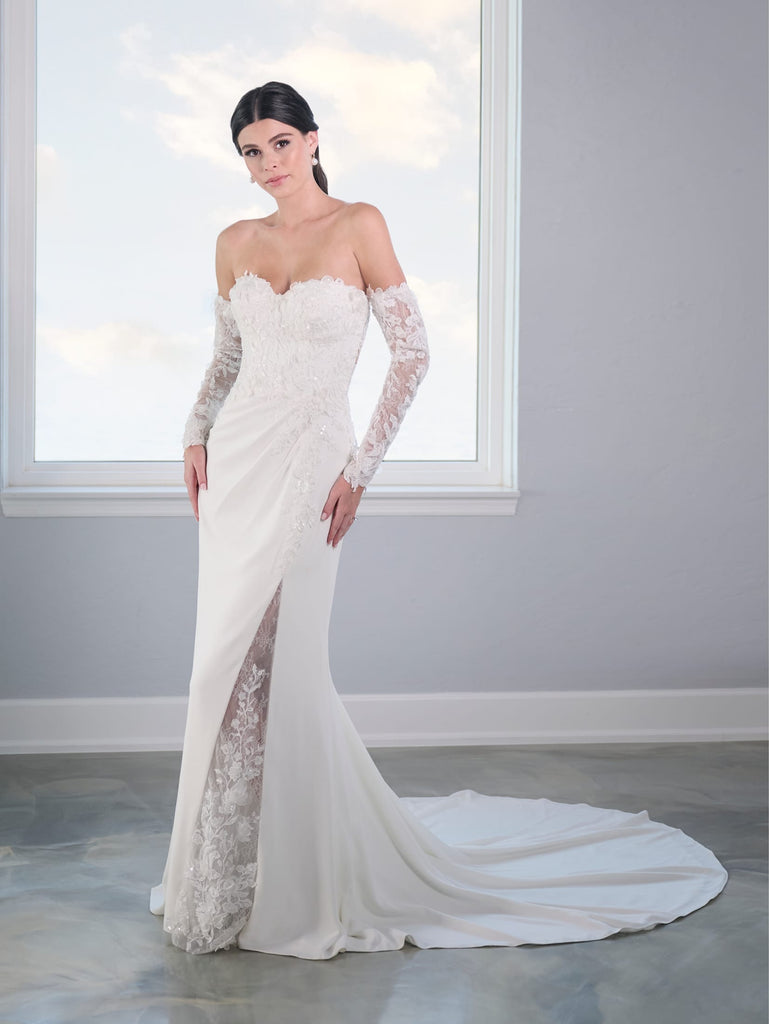 Applique Sheer Slit Bridal Gown by Adrianna Papell 31302 – ABC Fashion