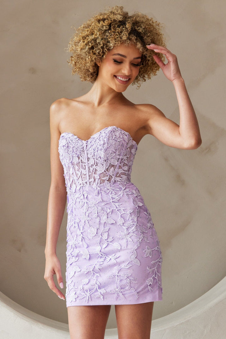 Applique Short Strapless Dress by Amelia Couture 7053S - Outlet