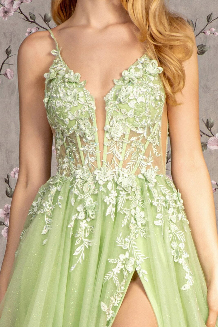 Applique Sleeveless A-line Slit Gown by GLS Gloria GL3202