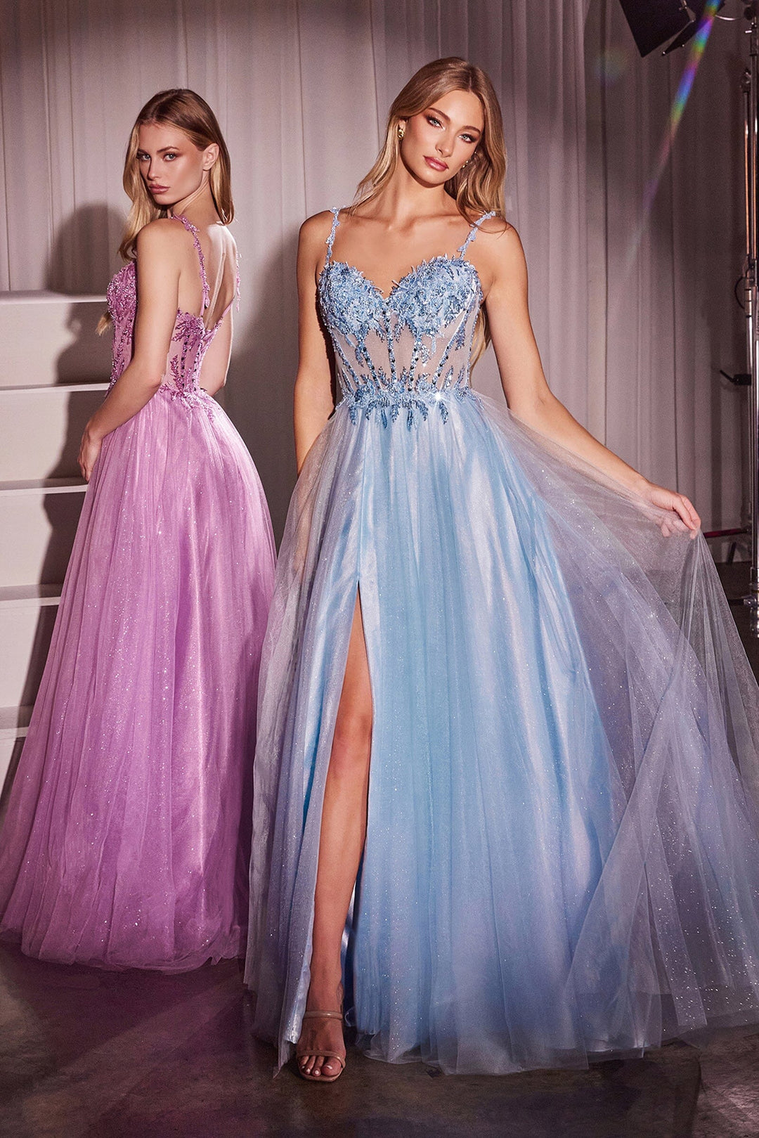 Simple Stars Appliques Tulle Wedding Dresses, High Side Slit A-line Prom Dresses Simple Stars Appliques Tulle Wedding Dresses, High Side Slit A-line Prom Dresses
