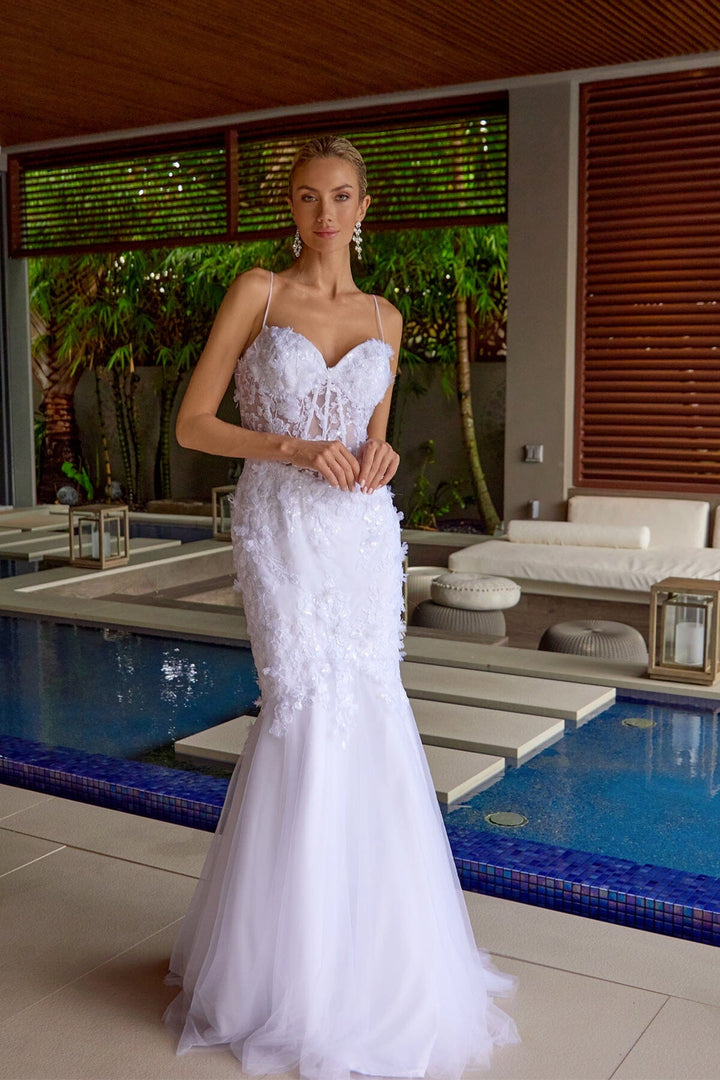 Applique Sleeveless Bridal Mermaid Dress by Juliet JT2469KW