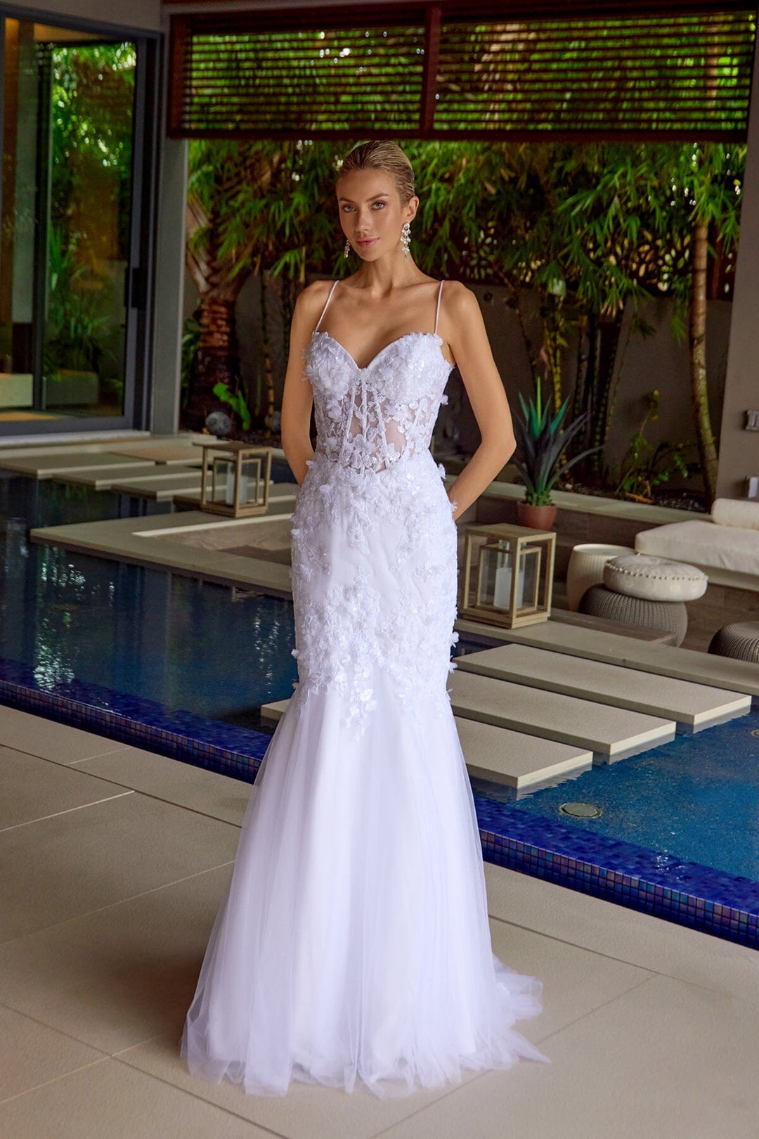 corset mermaid dress wedding Florence Strapless Corset Mermaid Gown- White