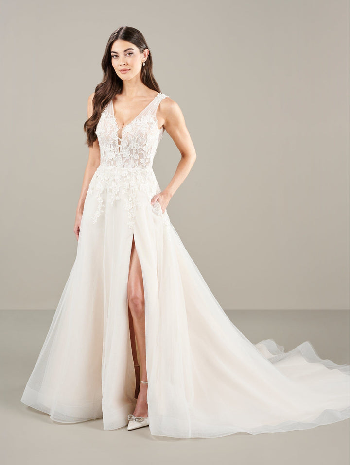 Applique Sleeveless Slit Bridal Gown by Adrianna Papell 31276