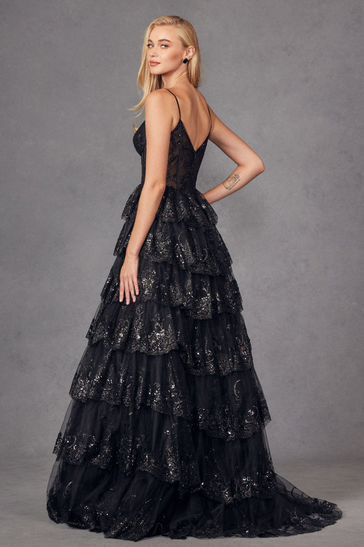 Applique Sleeveless Tiered Gown by Juliet JT2454K