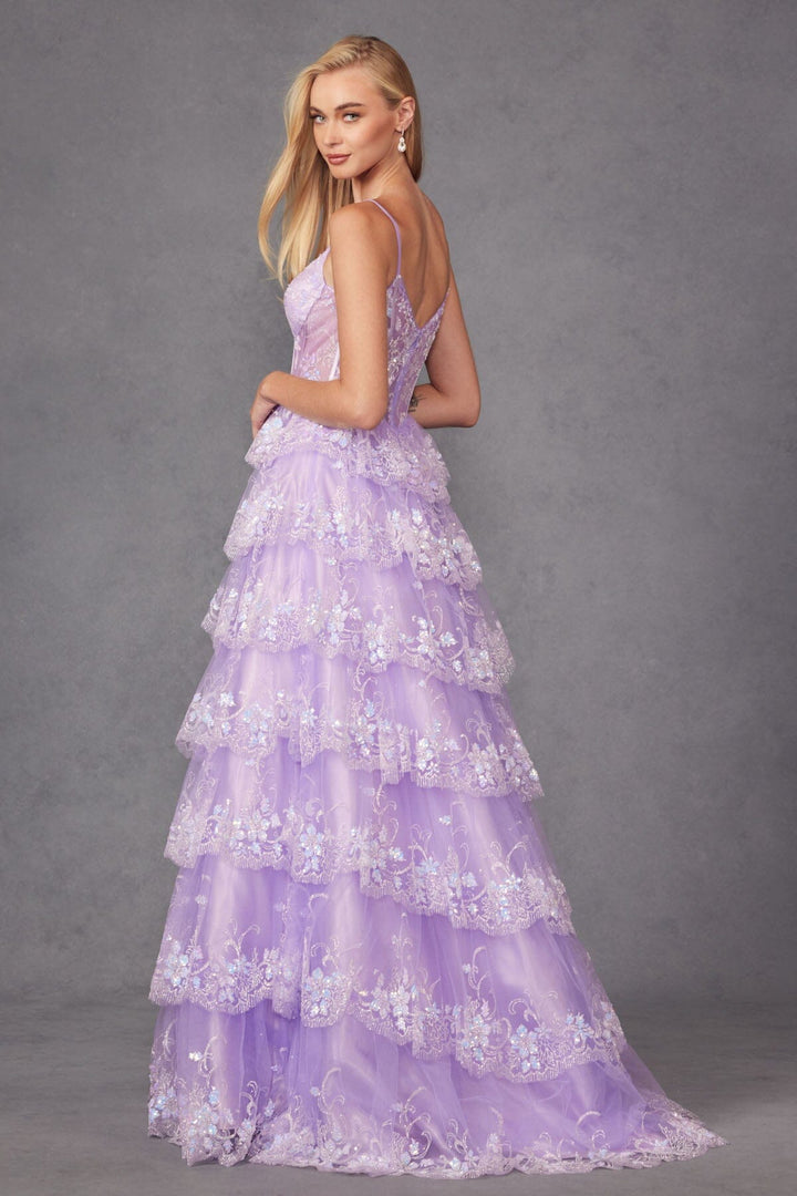 Applique Sleeveless Tiered Gown by Juliet JT2454K
