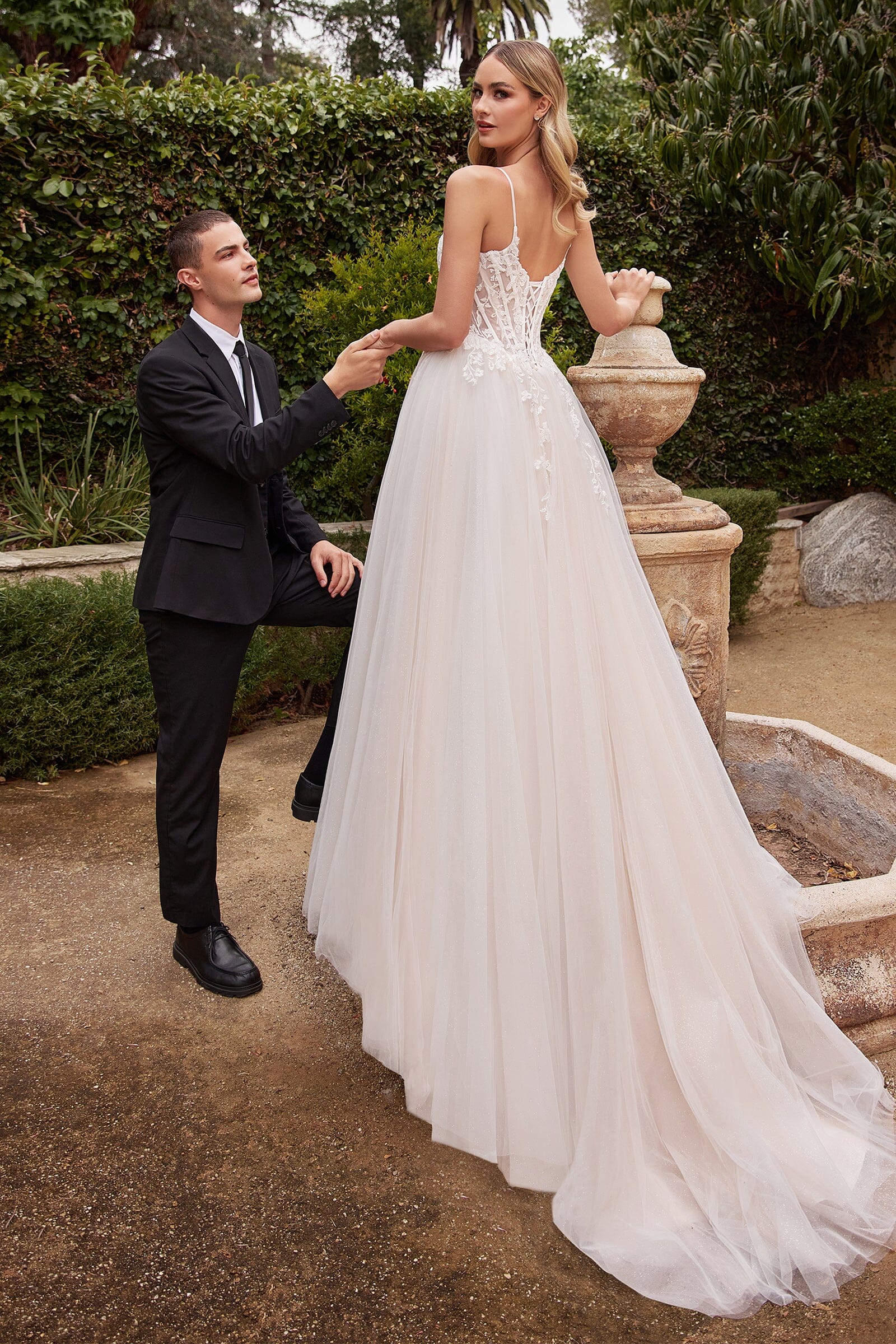 Applique Sleeveless Tulle Wedding Gown by Ladivine CD854W – ABC