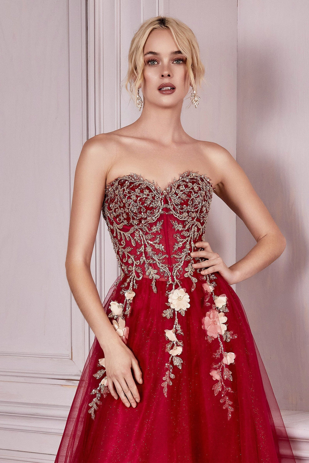 Applique Strapless Gown by Cinderella Divine CD0191 - Outlet
