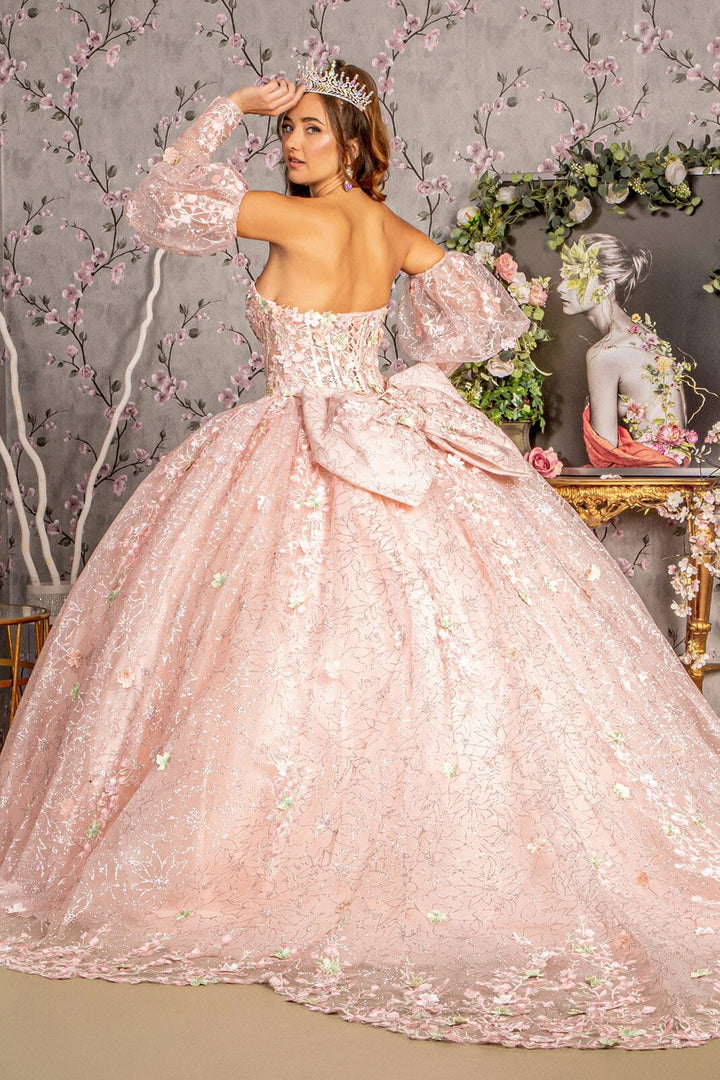 Applique Strapless Puff Sleeve Ball Gown by GLS Gloria GL3466