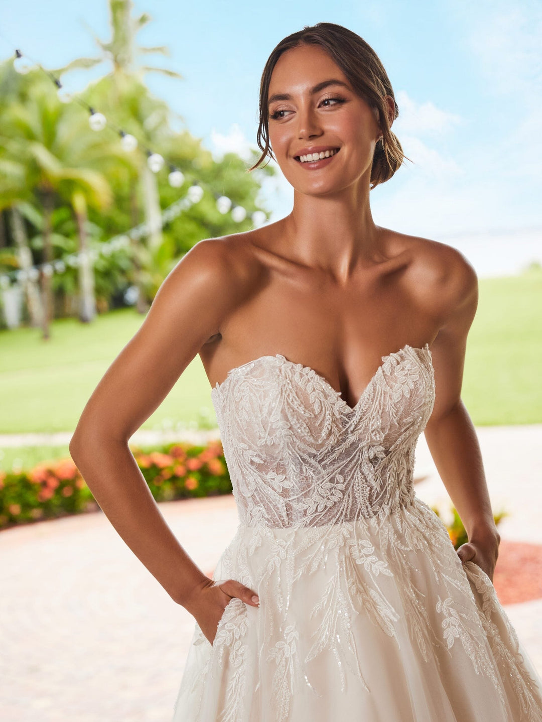 Applique Strapless Wedding Gown by Adrianna Papell 31218