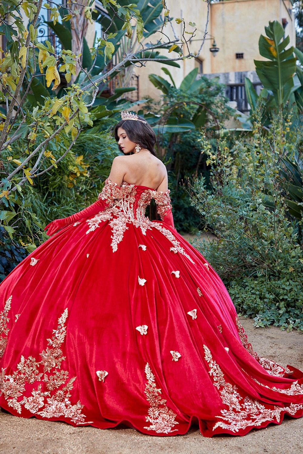 Applique Sweetheart Velvet Ball Gown by Petite Adele PQ1038