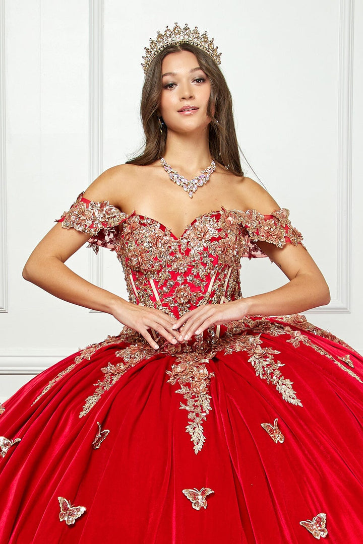 Applique Sweetheart Velvet Ball Gown by Petite Adele PQ1038