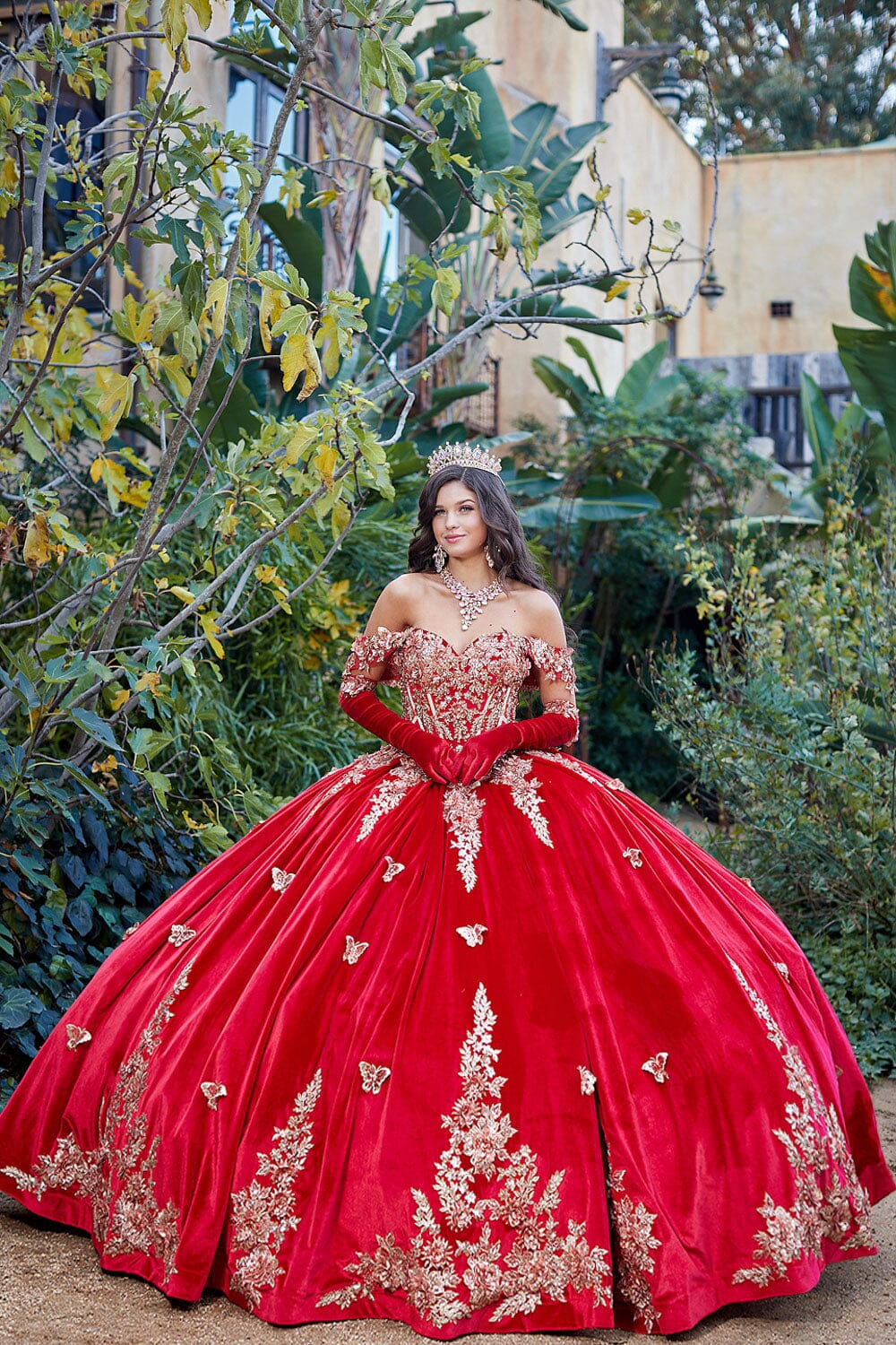 Applique Sweetheart Velvet Ball Gown by Petite Adele PQ1038
