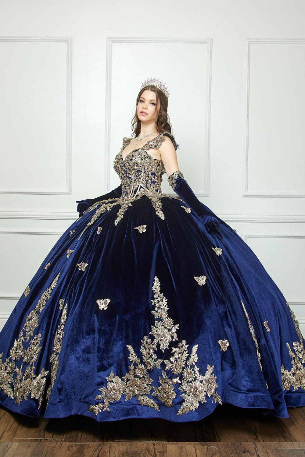 Applique Sweetheart Velvet Ball Gown by Petite Adele PQ1038