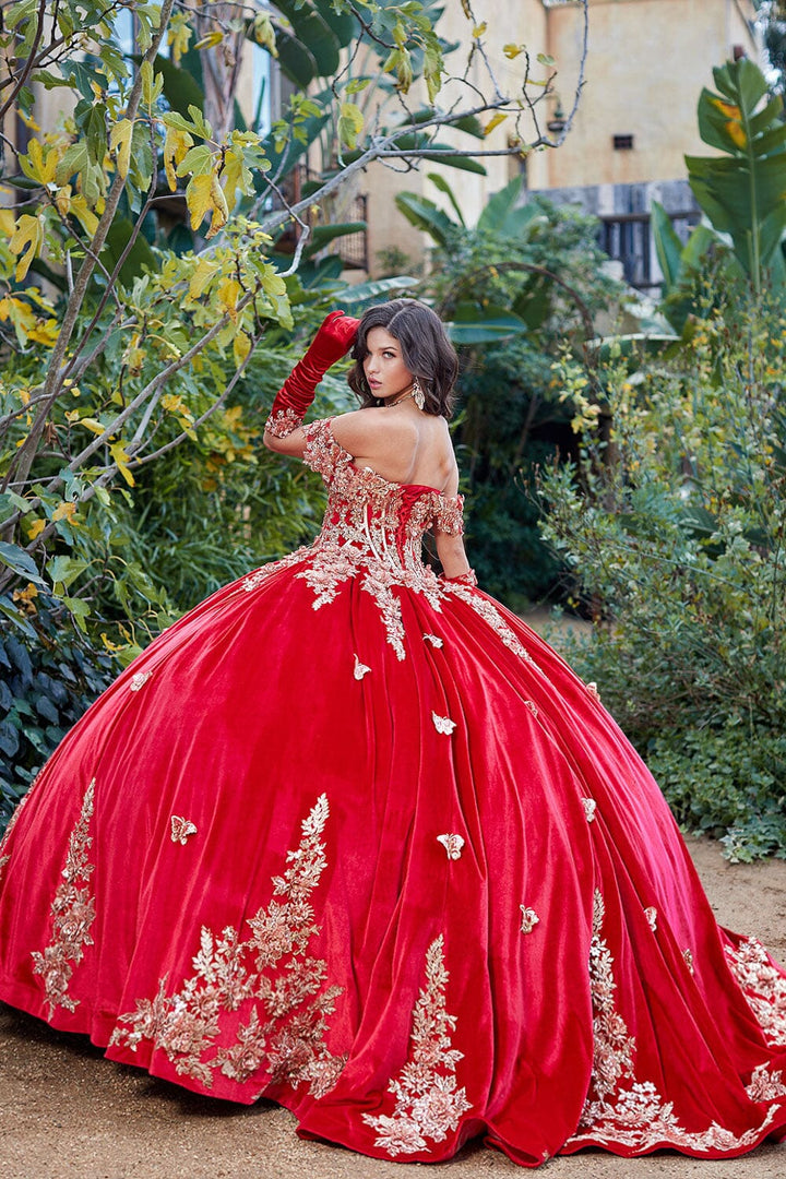 Applique Sweetheart Velvet Ball Gown by Petite Adele PQ1038