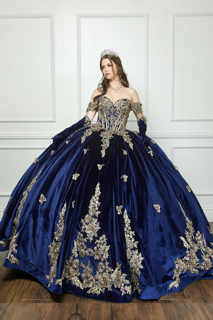 Applique Sweetheart Velvet Ball Gown by Petite Adele PQ1038