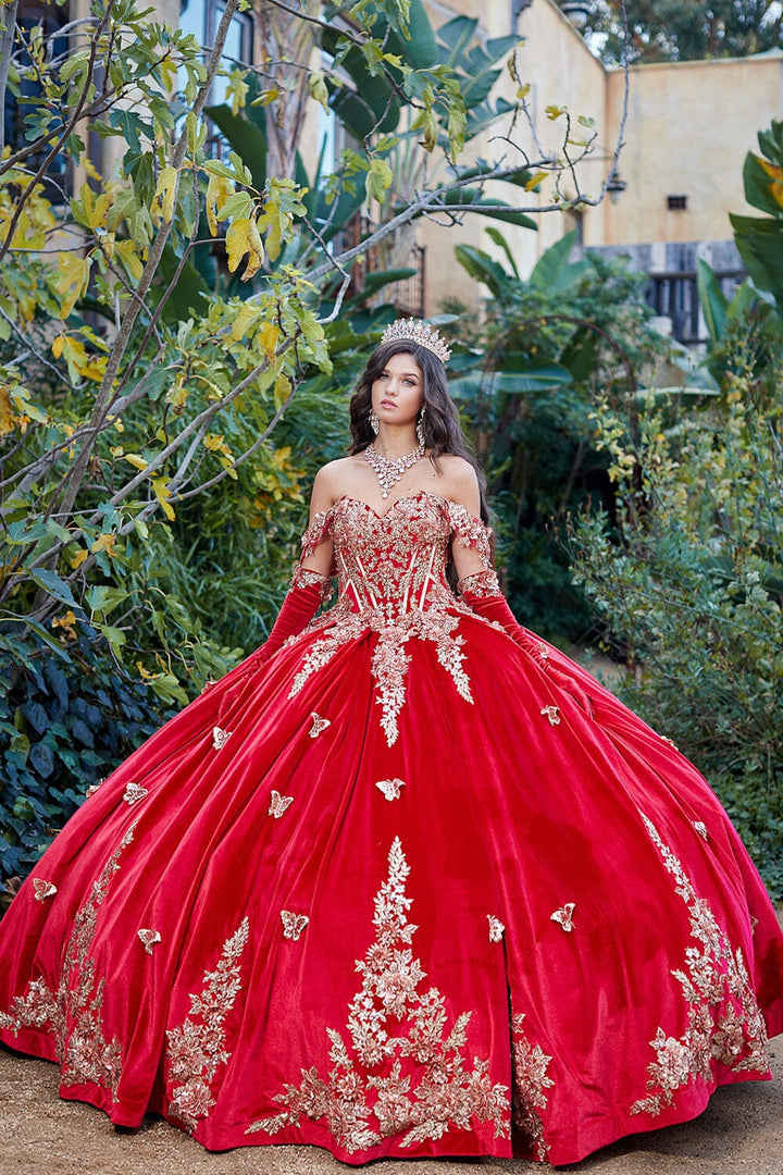 Applique Sweetheart Velvet Ball Gown by Petite Adele PQ1038