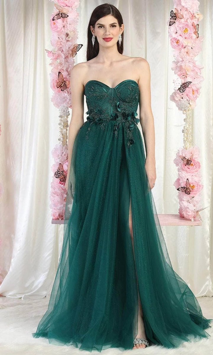 3D Floral Strapless A-line Slit Gown by May Queen MQ1961