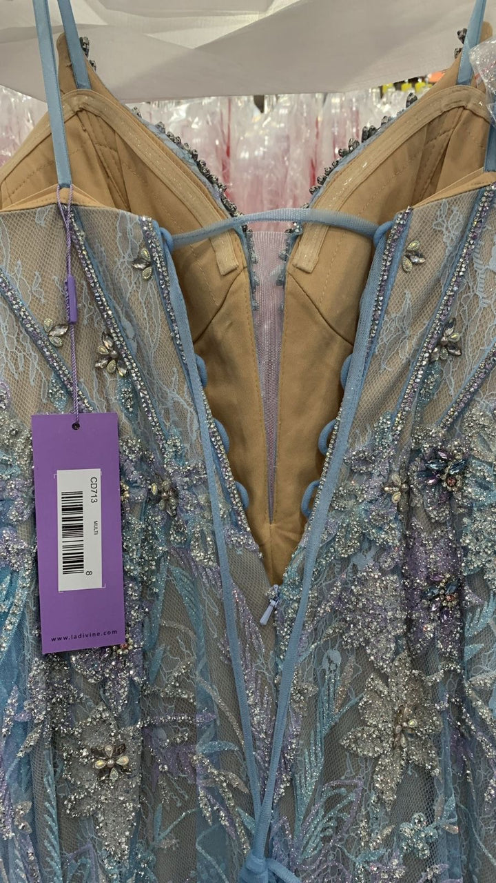 Beaded Lace Strapless Mermaid Dress by Ladivine CD713