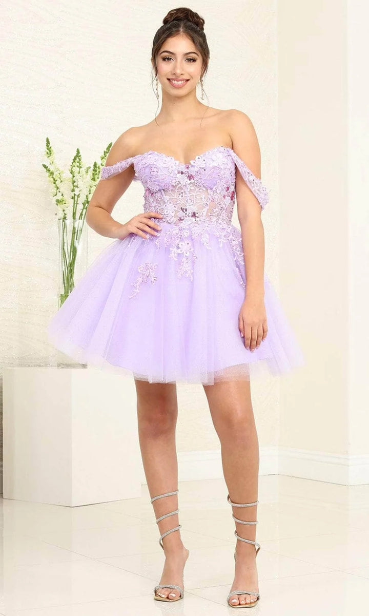 Applique Short Off Shoulder Dress by May Queen MQ2091