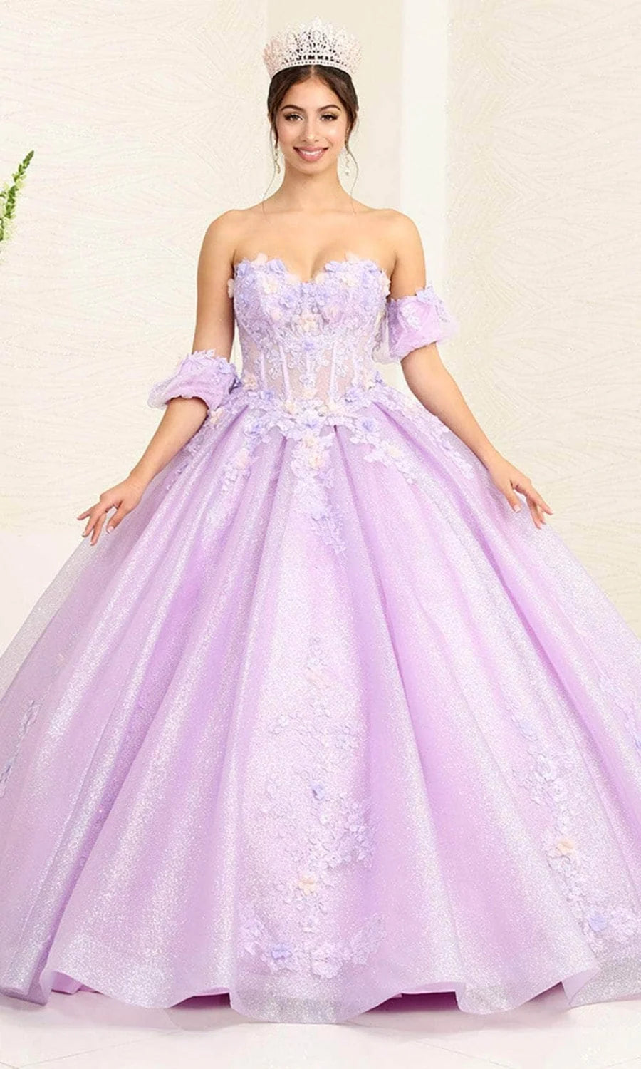Applique Strapless Ball Gown by May Queen LK245