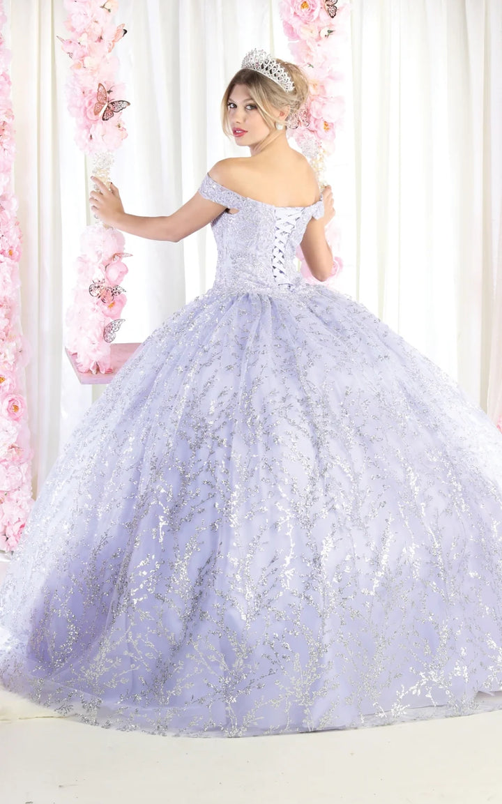 Glitter Off Shoulder Ball Gown by May Queen LK183