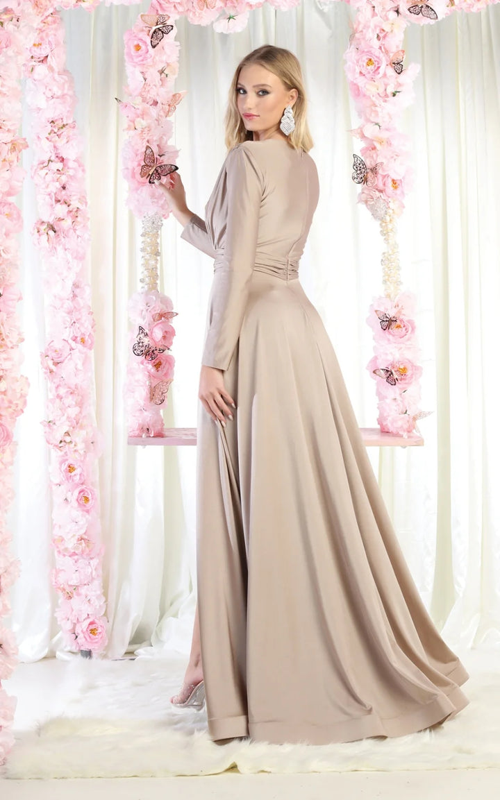 Long Sleeve A-line Slit Gown by May Queen MQ1835