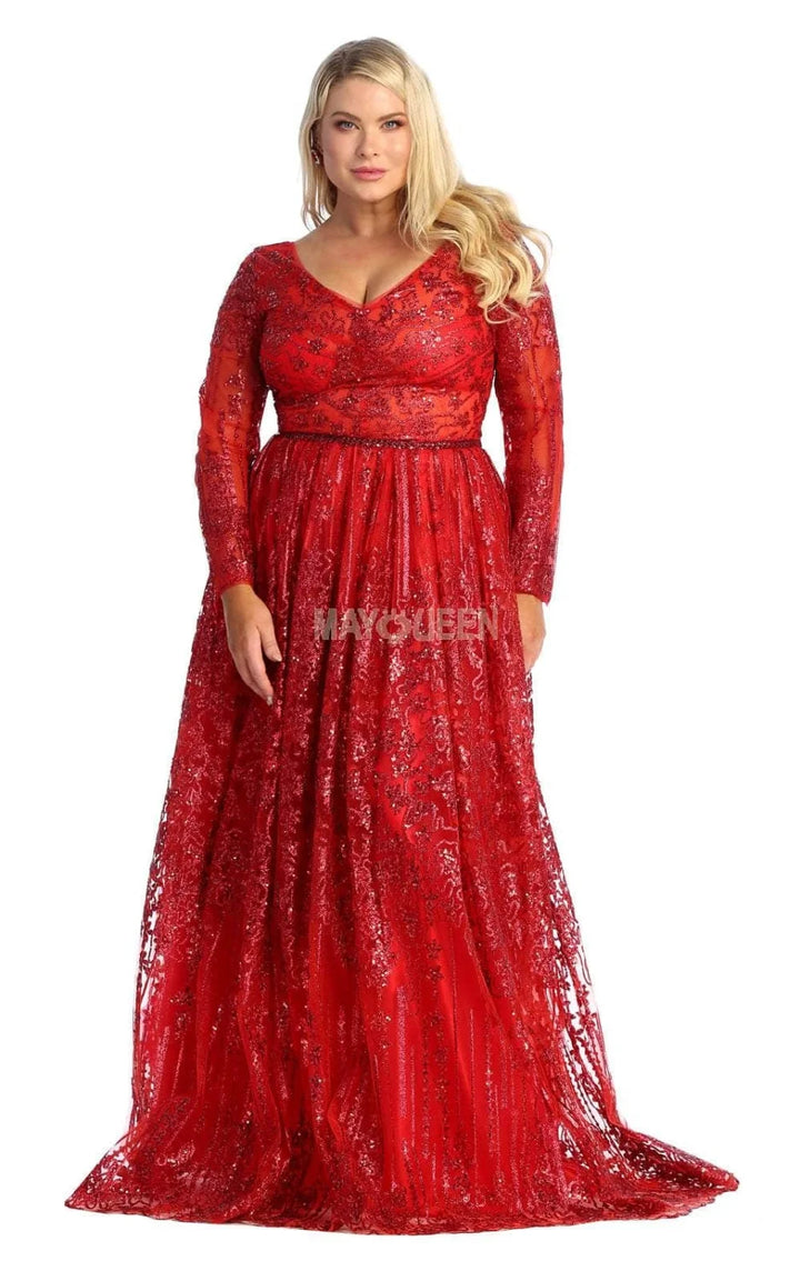 Glitter Long Sleeve A-line Gown by May Queen RQ7920