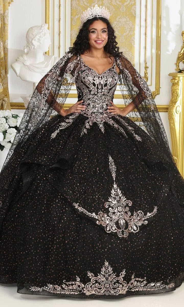 Sleeveless Cape Layered Ball Gown by May Queen LK218