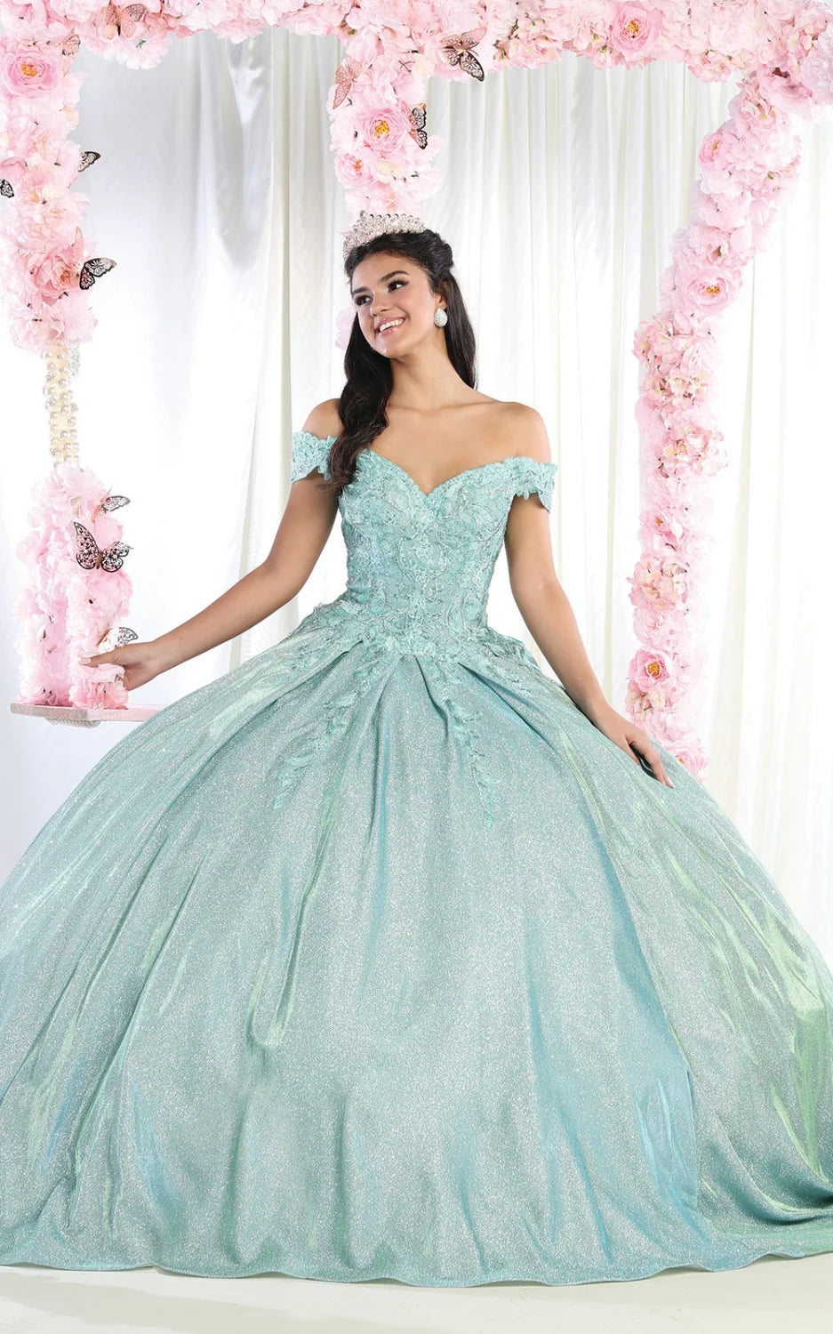 Metallic Sleeveless Ball Gown by May Queen LK178