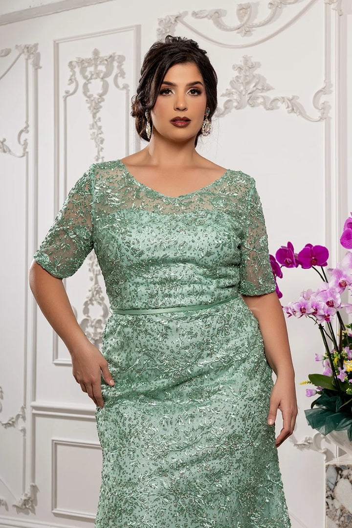 Applique Fitted Short Sleeve Gown by May Queen RQ8246