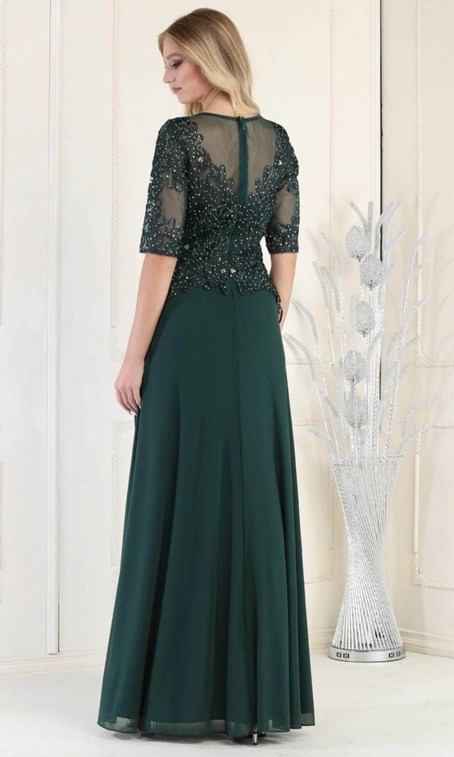 Applique Mid-Sleeve A-line Gown by May Queen MQ1979