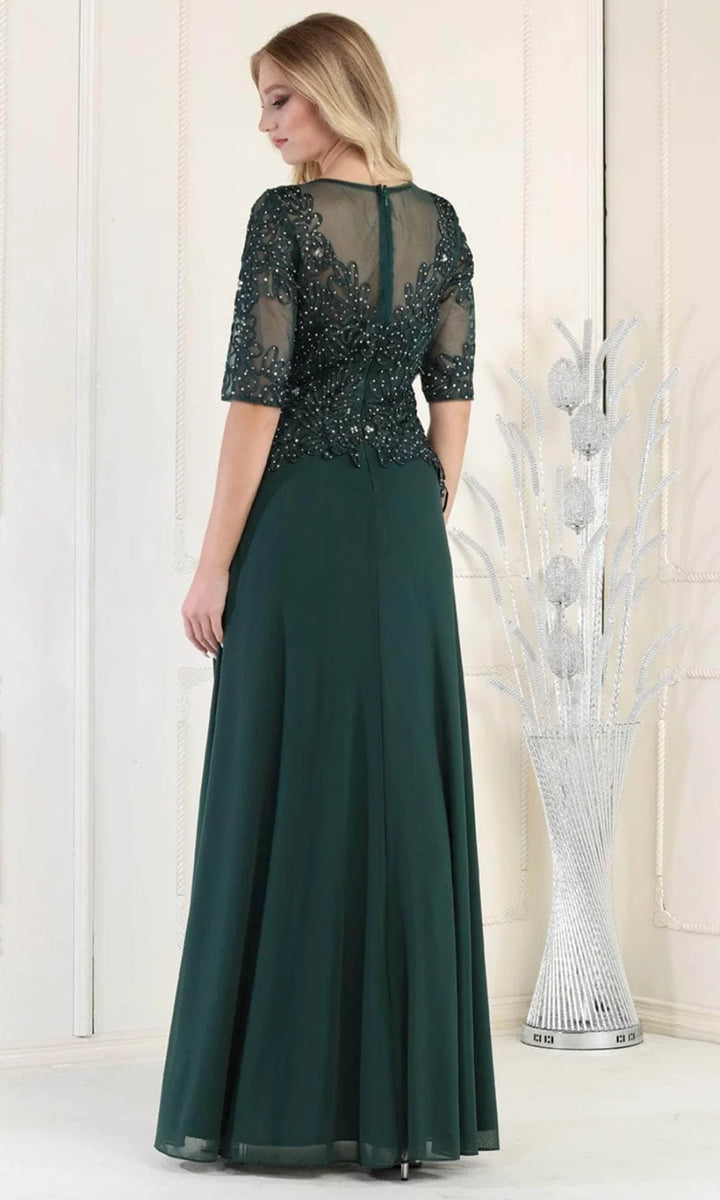 Applique Mid-Sleeve A-line Gown by May Queen MQ1979