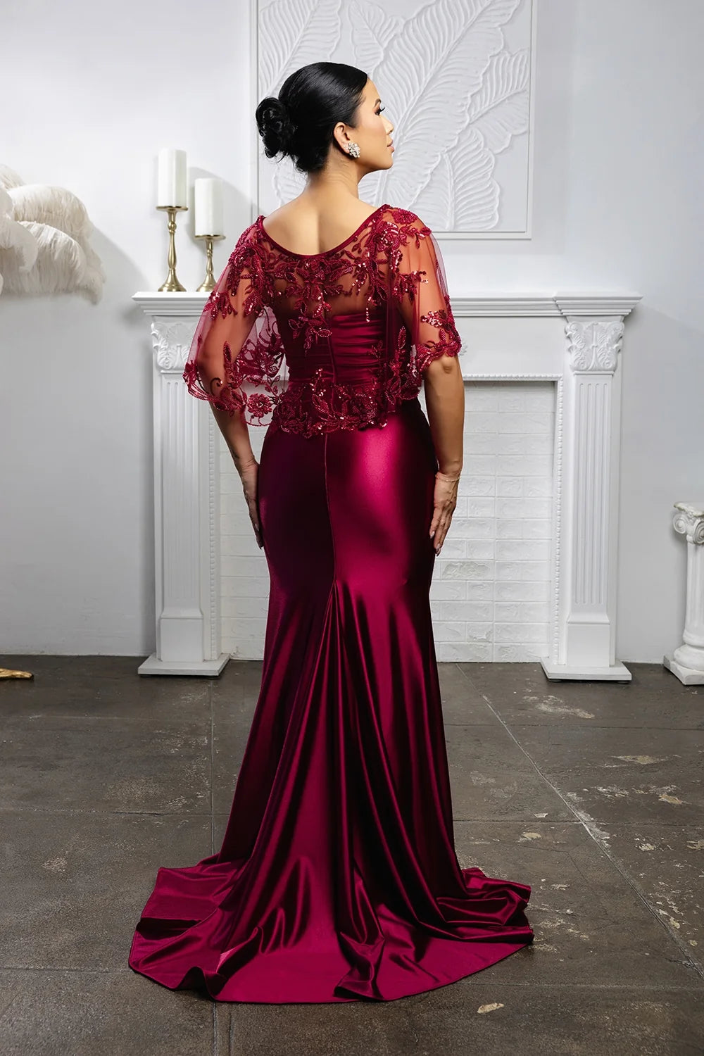 2-Piece Short Sleeve Slit Gown by May Queen MQ2173