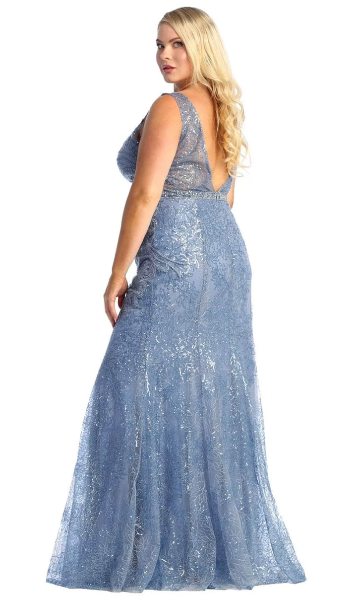 Beaded Fitted V-Neck Gown by May Queen RQ7928