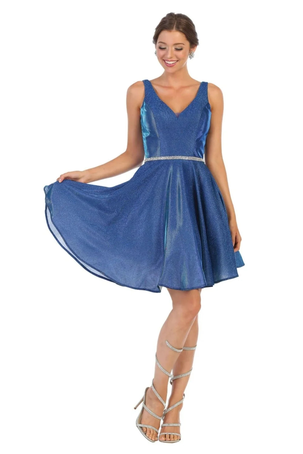 Glitter Short V-Neck A-line Dress by May Queen MQ1777
