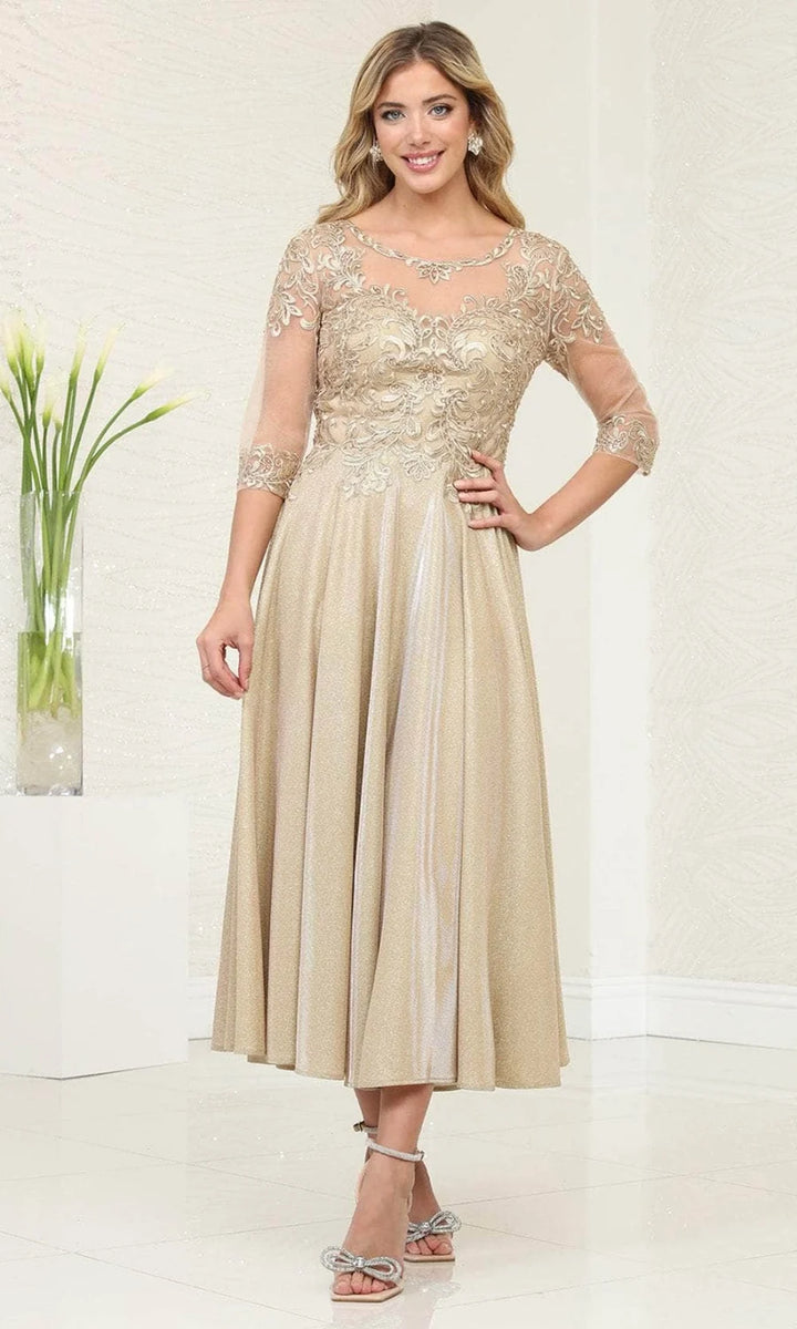 Mid-Sleeve Tea Length Dress by May Queen MQ2057