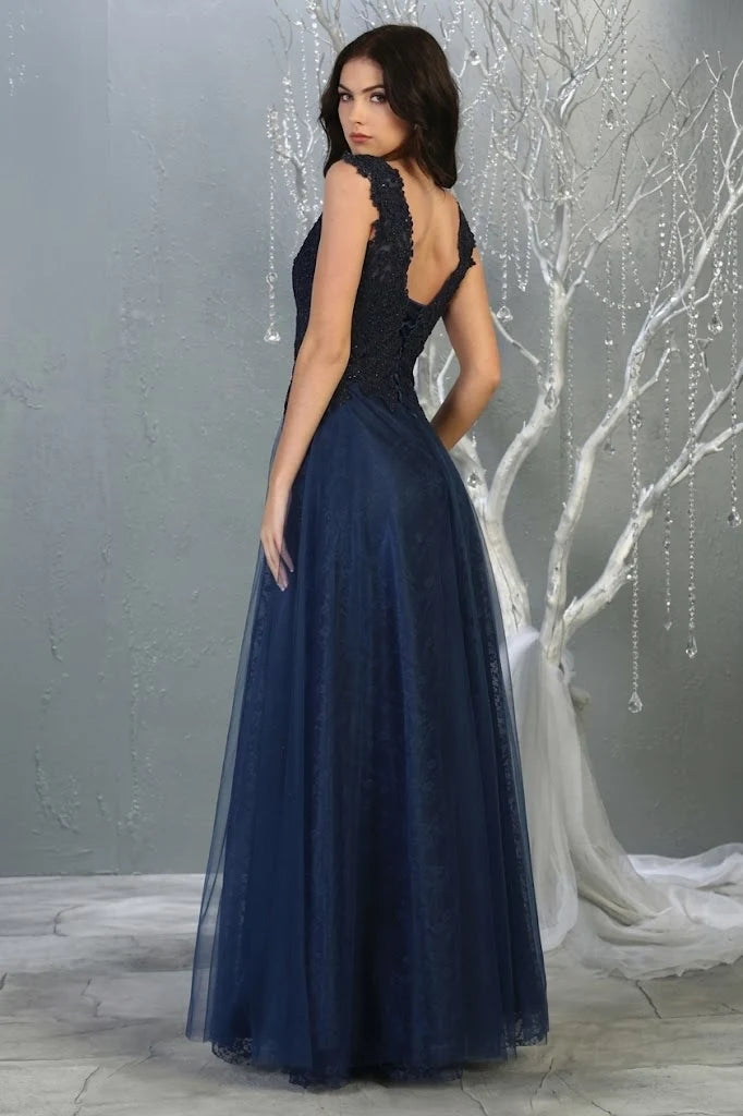 Applique V-Neck A-line Gown by May Queen MQ1799