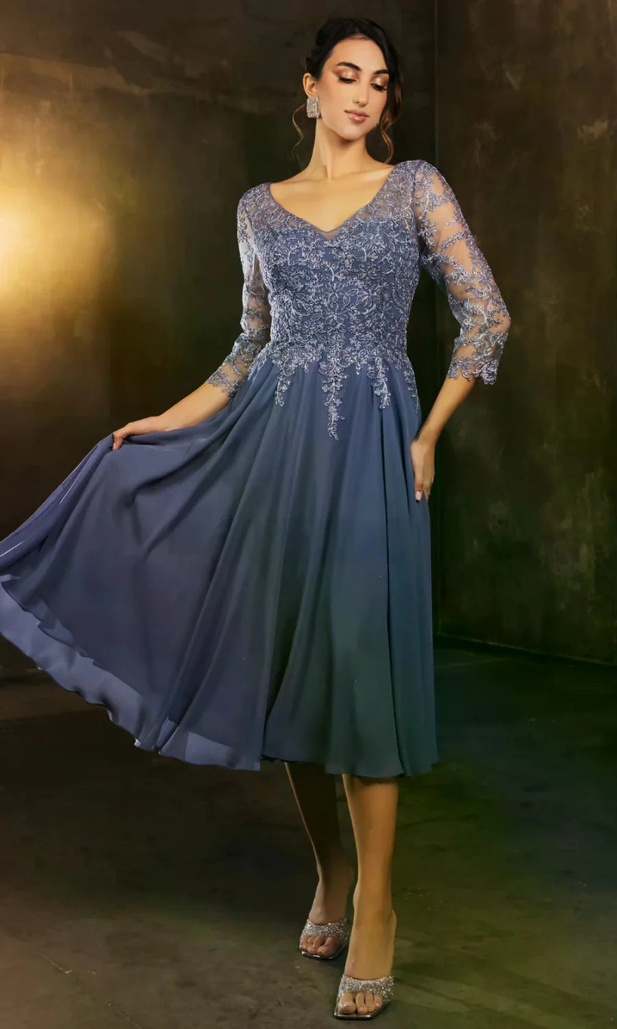 3/4 Sleeve Tea Length Dress by May Queen MQ2108