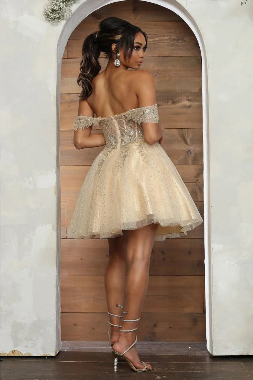 Applique Short Off Shoulder Dress by May Queen MQ2080