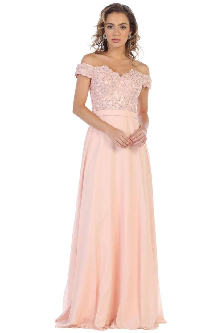 Applique Off Shoulder Gown by May Queen MQ1601